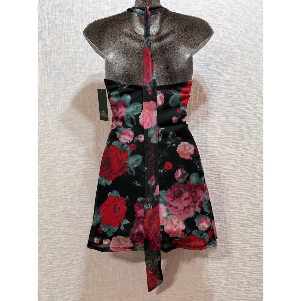 Wild‎ Fable Womens XXS Halter Neck Floral Print Mini Dress Black Red Pink Mesh - Picture 2 of 7
